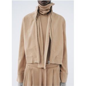 Zara High Collar Plush Washed Full-Zip Cardigan Jacket Sz:M Brick